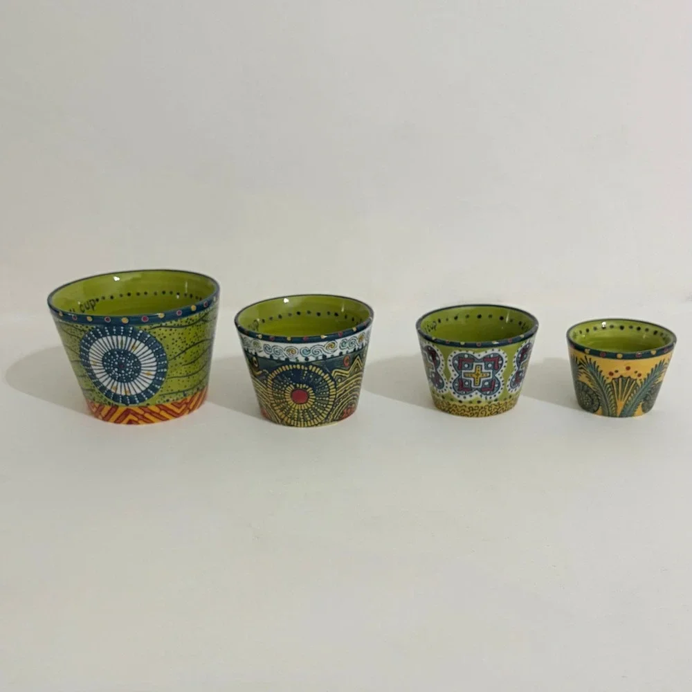 ANTHROPOLOGIE Austin Flora Measuring Cups Ceramic Handled Colorful Set of 4